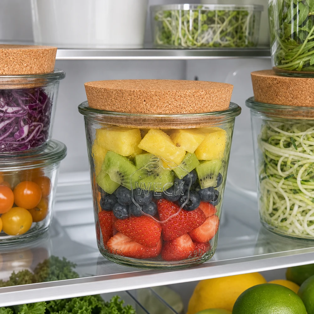 WECK bekers 290ml RR80 met kurkdeksel voor het bewaren van vers fruit in de koelkast Meal Prep