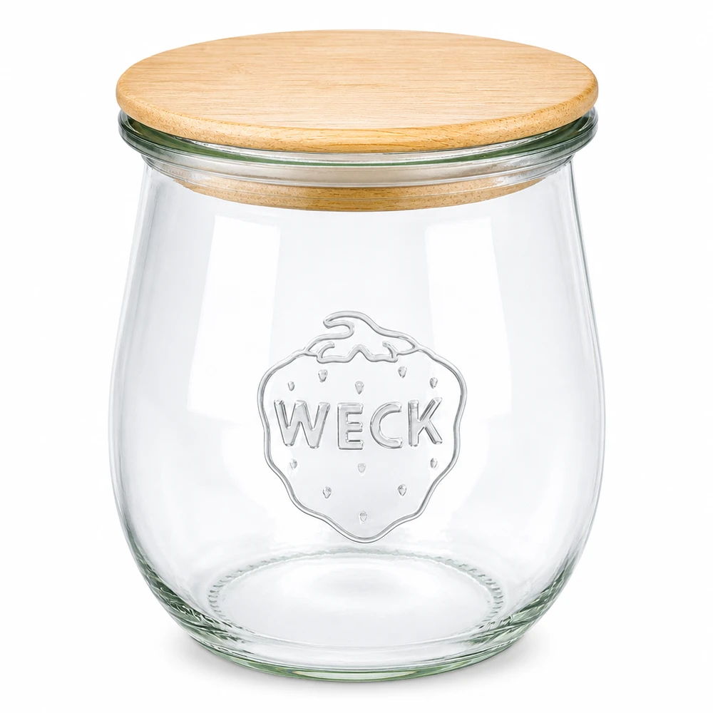 220ml tulpenglas WECK RR60 met hout deksel WECK tulpenpot 220ml RR60 met houten deksel - glazen inmaakpot met bamboe deksel voor keuken en opslag