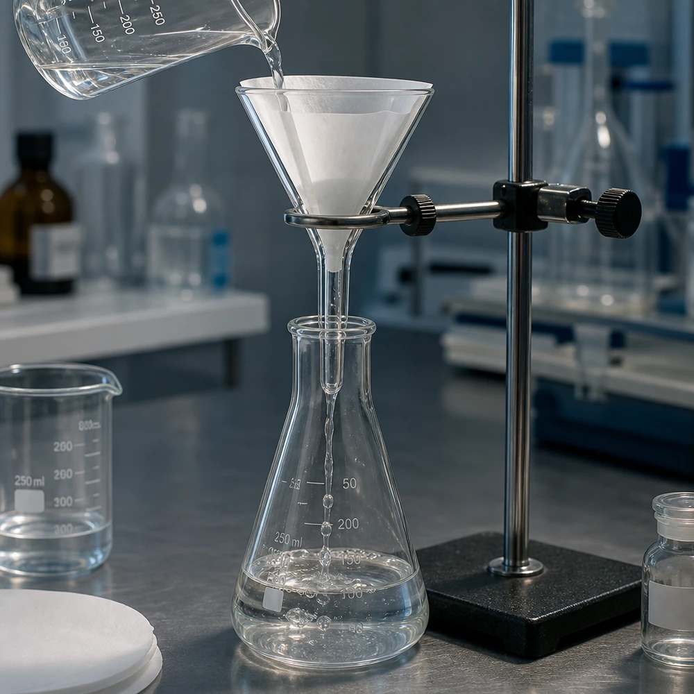 Laboratorium trechter gemaakt van soda lime glas met 30 mm opening en compact ontwerp voor veilige filtratie processen
