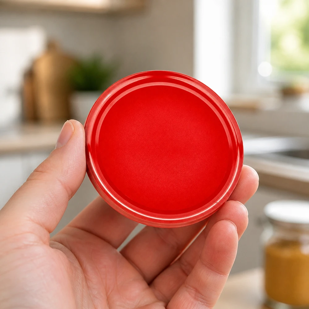 UNiTWIST TO82 rode metalen deksel BasicSeal 82 mm voor inmaakpotten in de keuken