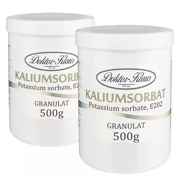 1000 g kaliumsorbaat, in pot met witte schroefdop.