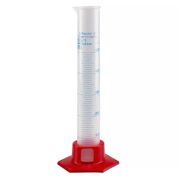 50ml maatcilinder PP, maatverdeling met voet