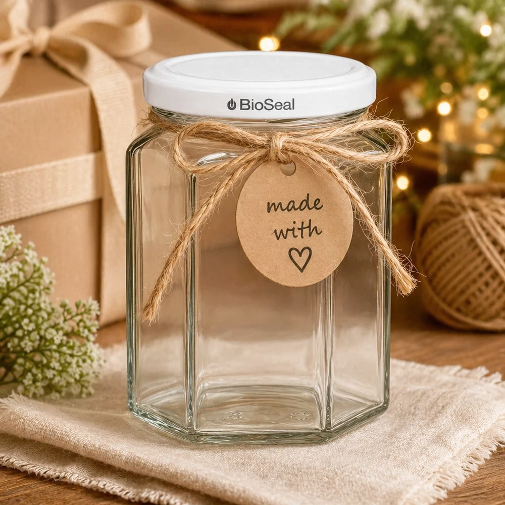 UNiTWIST Hexa288 metselpot leeg met wit TO63 BioSeal deksel en cadeaulabel voor doe-het-zelf cadeaus