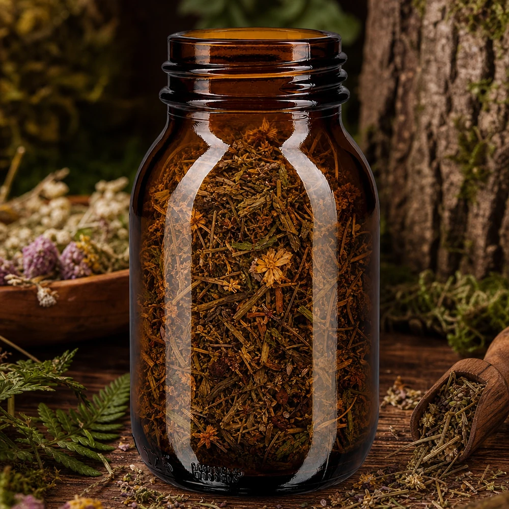 Apothekersfles 125ml amberkleurig glas met wijde opening voor kruiden en gedroogde planten
