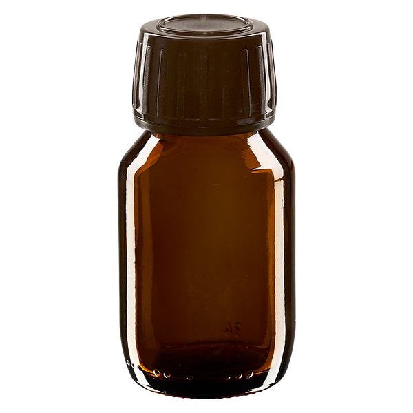 50ml Euro-medicijnfles bruin met bruine schroefsluiting VR 50ml Euro-medicijnfles bruin met bruine schroefsluiting VR