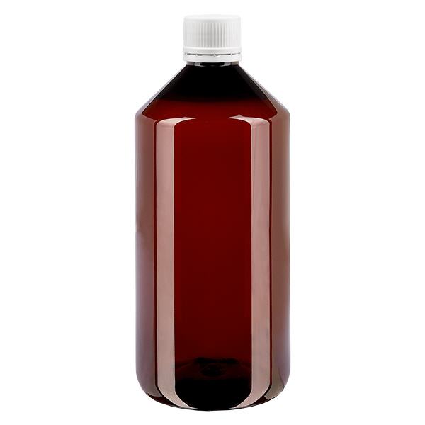 PET fles 1000ml met wit OV fijn geribbeld PET fles 1000ml met wit OV fijn geribbeld