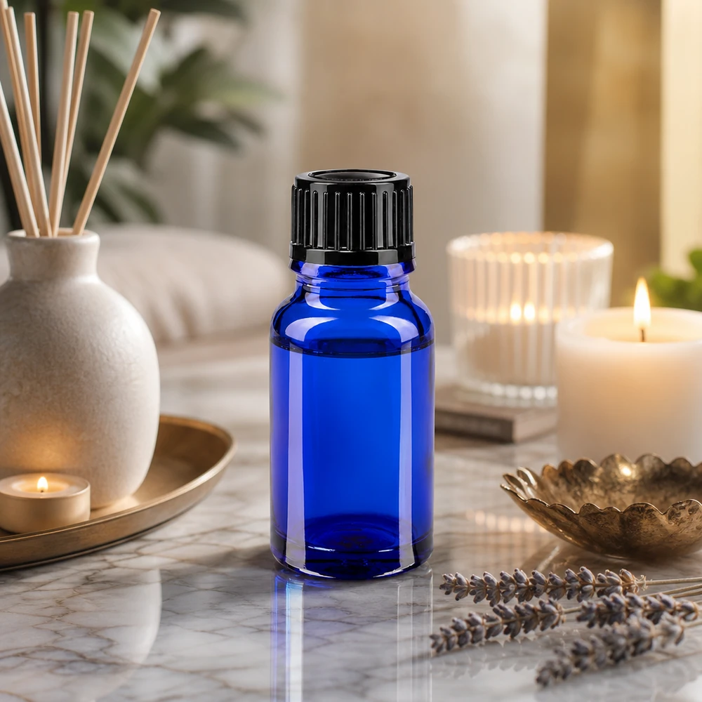Compacte apothekersfles van blauw glas, 10 ml, ideaal voor parfum en essences