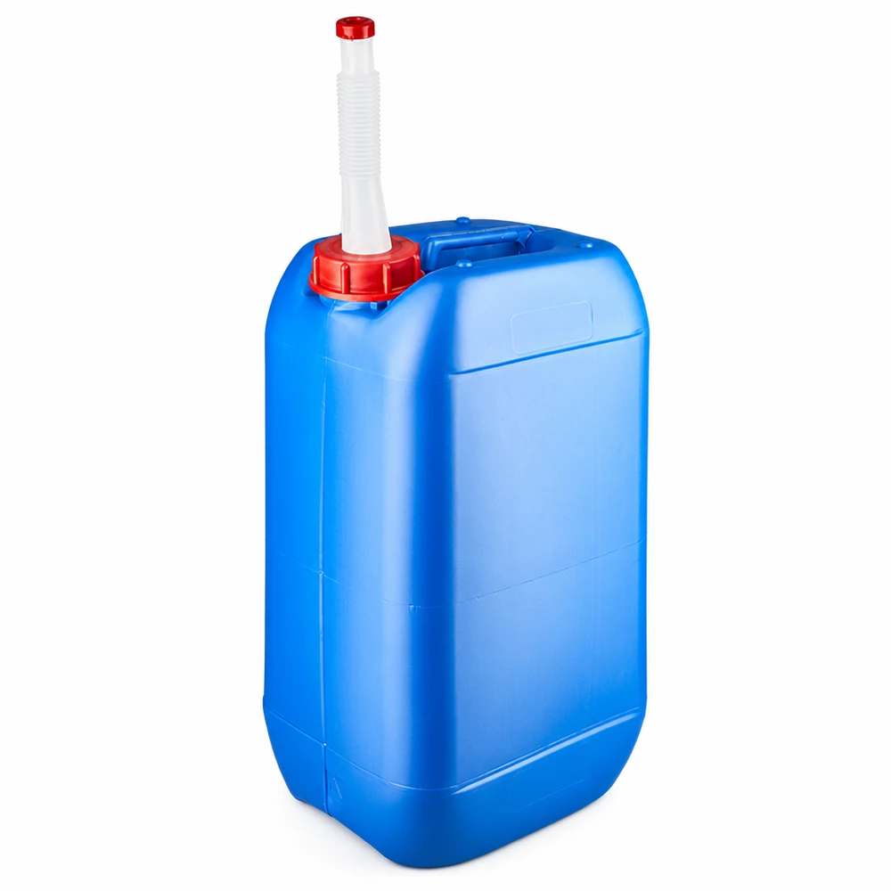 Stevige campingjerrycan van 15 liter, blauw, met buigzame uitloop voor nauwkeurig vullen
