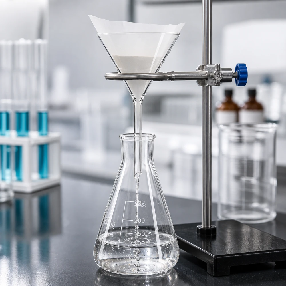 Precisietrechter van 80 mm, vervaardigd uit robuust natriumcalciumglas, voor chemische experimenten en analyses