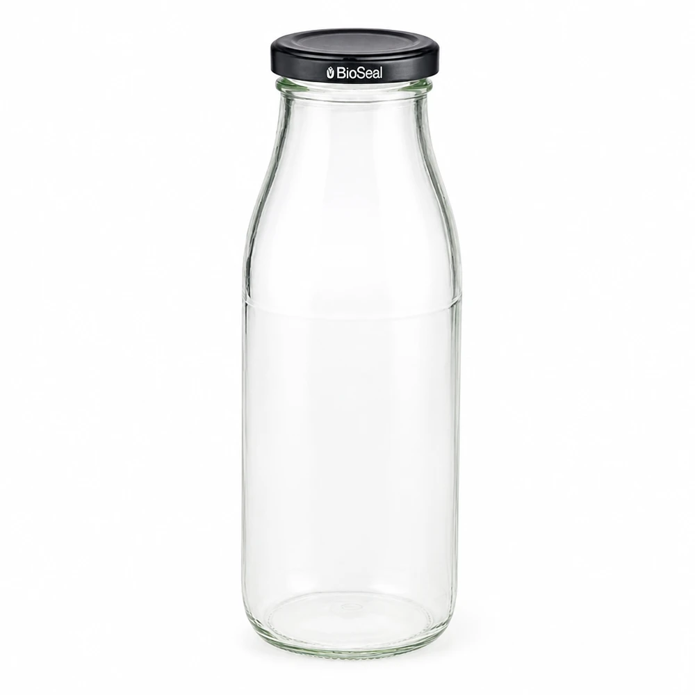 500ml glazen fles met zwart BioSeal deksel leeg en transparant voor drankjes en opslag