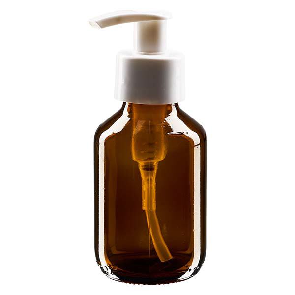 100ml Euro-medicijnfles bruin met witte dispenserpomp 100ml Euro-medicijnfles bruin met witte dispenserpomp