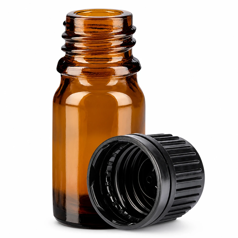 5ml flessenglazen 11mm SV zwart OV BrownLine UT18/5 5 ml glazen flesje met 11 mm schroefdraad en zwarte dop voor nauwkeurig doseren