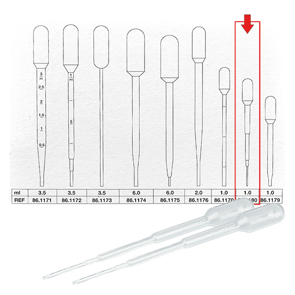 Transferpipet, nominaal volume: 1 ml, (LxB): 104 x 10 mm, stuurman Transferpipet, nominaal volume: 1 ml, (LxB): 104 x 10 mm, stuurman
