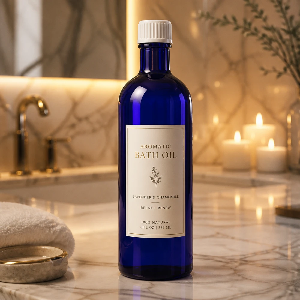 Apothekersfles van blauw glas, 200 ml, lichtbestendig, ideaal voor etherische oliën en cosmetica