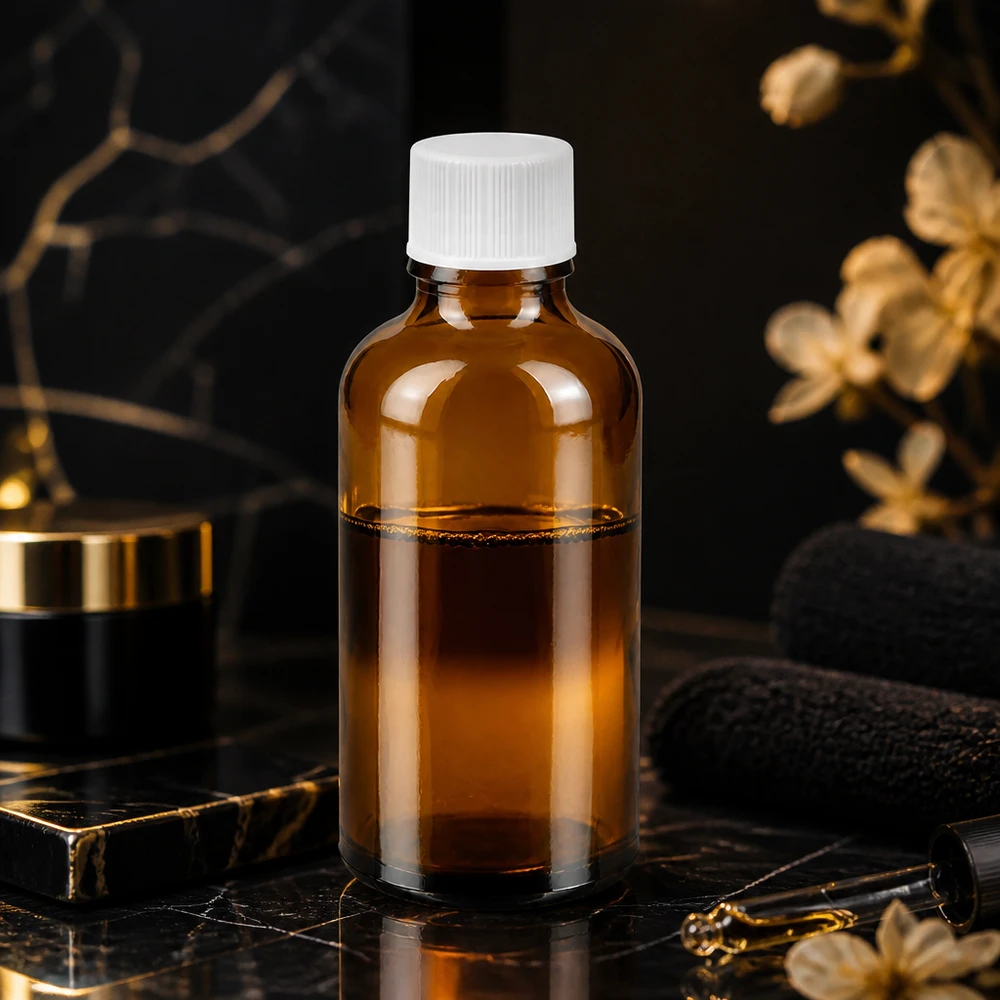 Hoogwaardige 50 ml laboratoriumfles van robuust amberkleurig glas met nauwkeurige schroefdraad