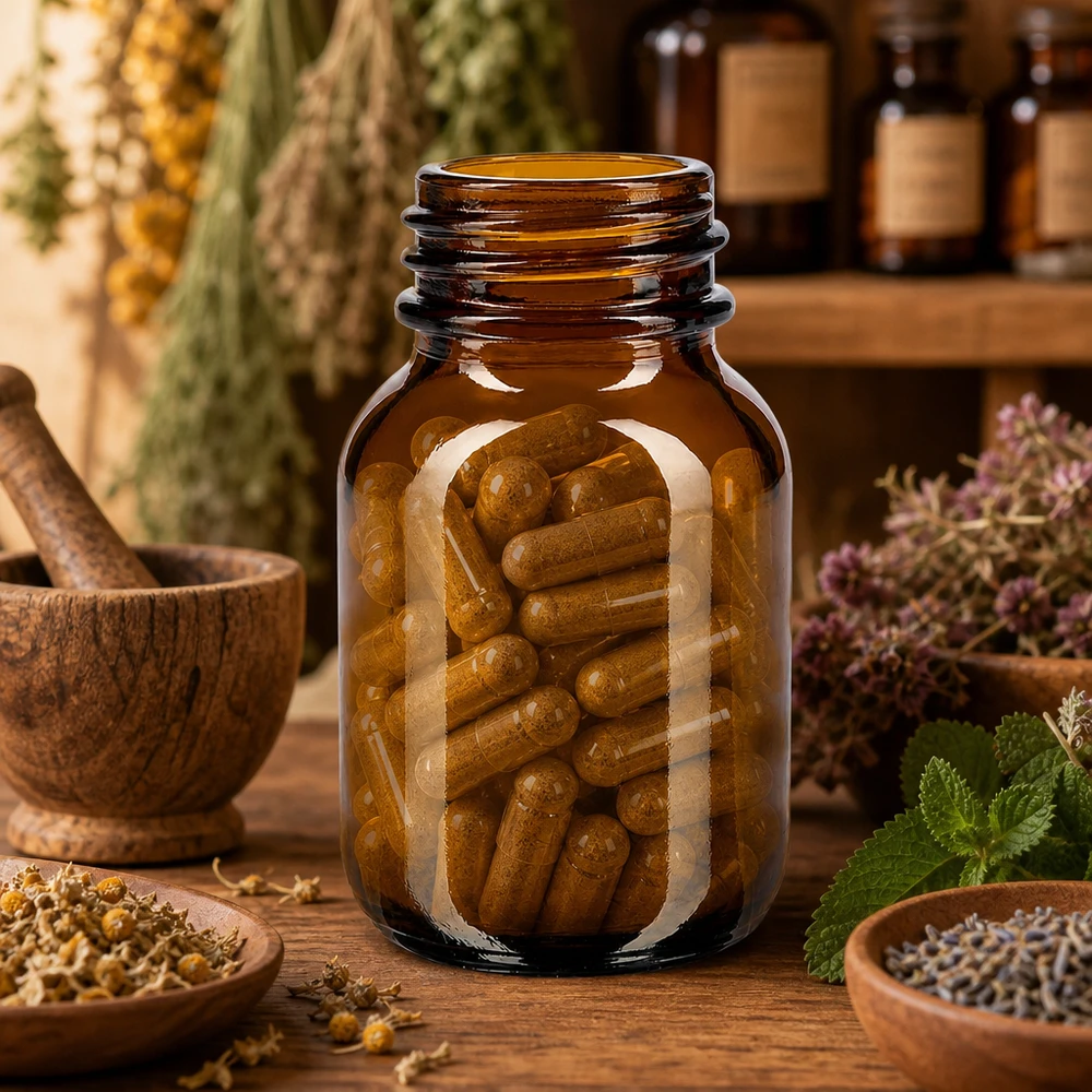 Compacte 50ml wijdhalsfles van hoogwaardig amberkleurig glas voor voedingssupplementen