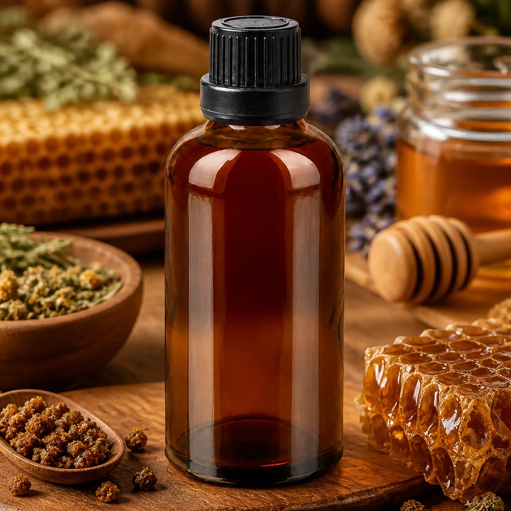 Robuuste 50ml glazen fles BrownLine serie met verzegelbare sluiting voor medicinale planten