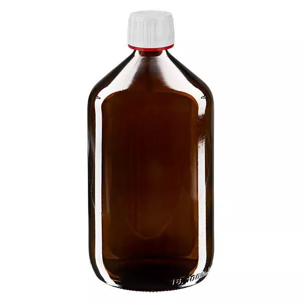 1000ml Euro-medicijnfles bruin met witte schroefsluiting VR 1000ml Euro-medicijnfles bruin met witte schroefsluiting VR