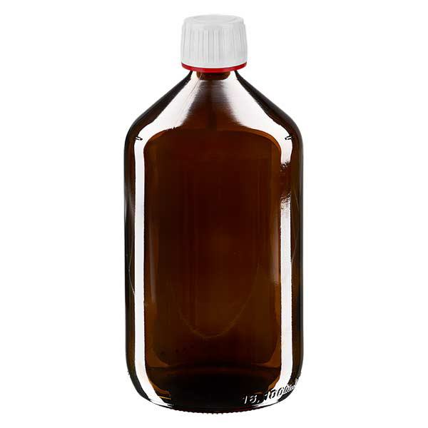 1000ml Euro-medicijnfles bruin met witte schroefsluiting VR 1000ml Euro-medicijnfles bruin met witte schroefsluiting VR