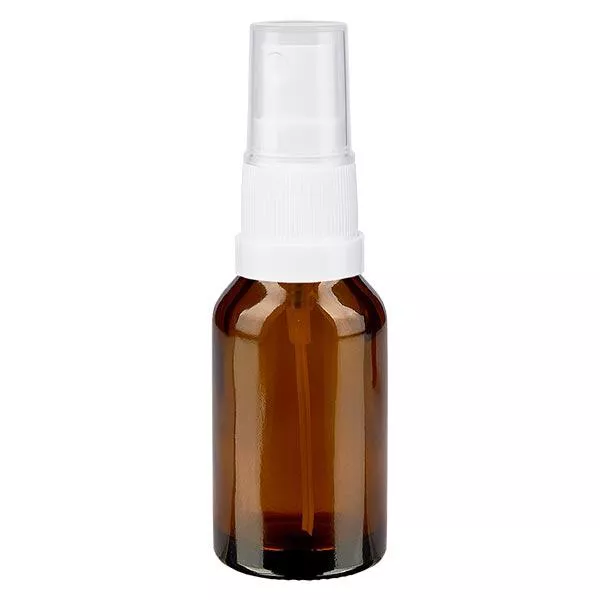 Bruin glazen flessen 15ml met wit pompverstuiver Bruin glazen flessen 15ml met wit pompverstuiver