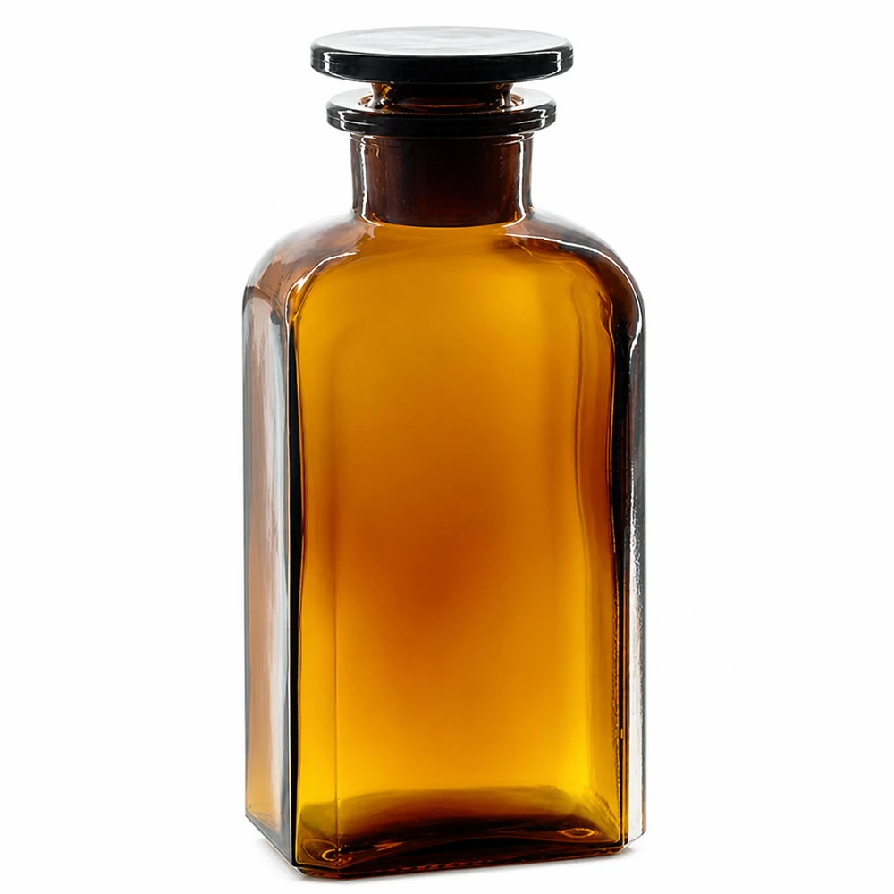 Laboratoriumfles 250 ml, bruin, vierkant, met glazen stop, voor chemicaliën en reagentia