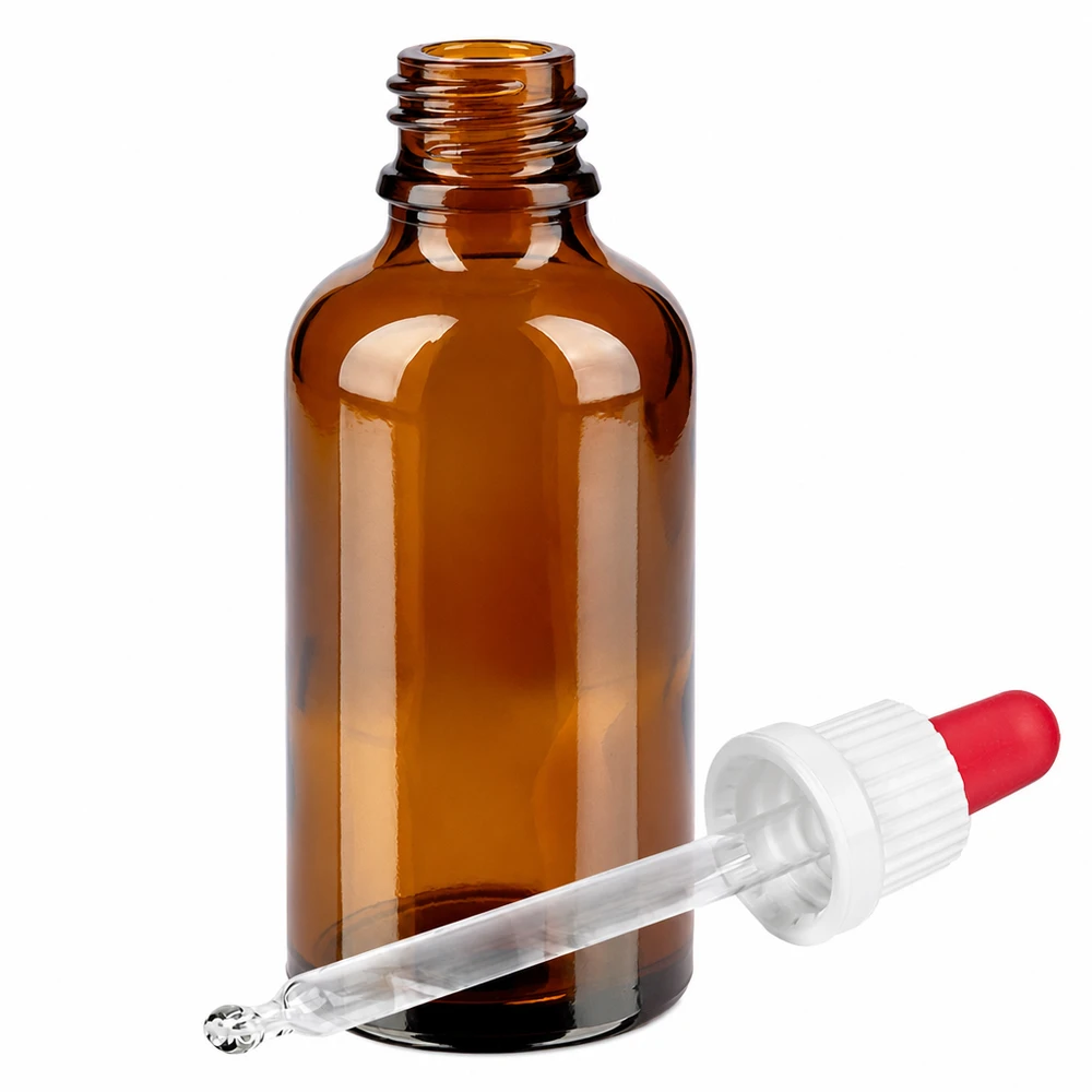 Bruin glazen flesje van 50 ml met druppelpipet - ideaal voor essentiële oliën en laboratoriumtoepassingen