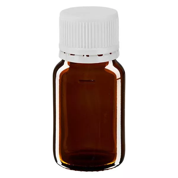 30ml Euro-medicijnfles bruin met witte schroefsluiting VR 30ml Euro-medicijnfles bruin met witte schroefsluiting VR