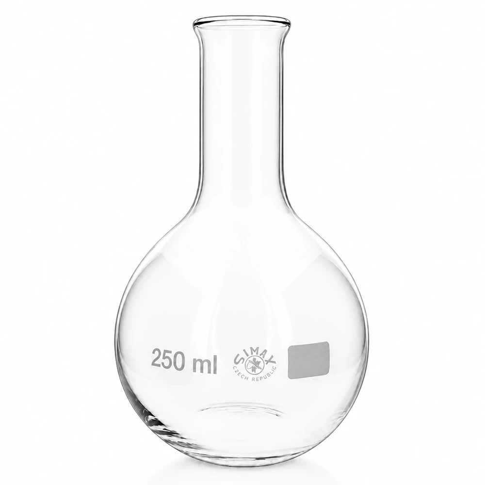 Flacon met smalle hals 250 ml van hittebestendig glas met ergonomische ronde vorm