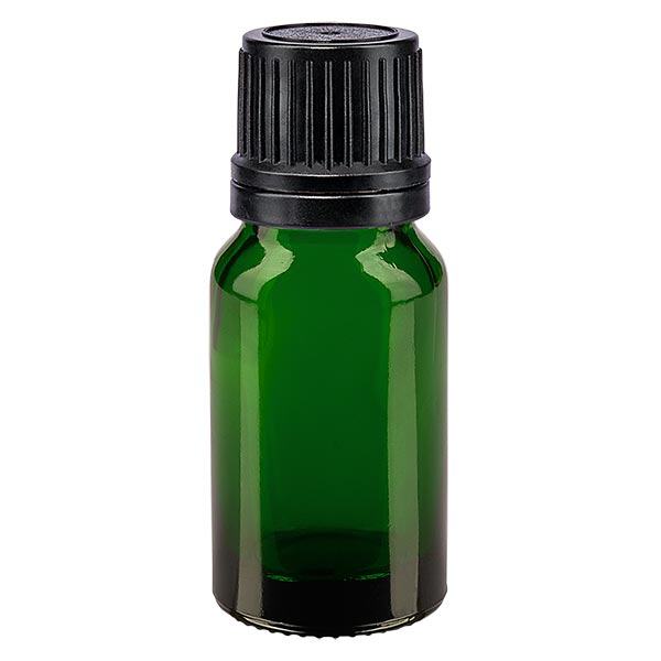 Groenen glazen flessen 10ml met zwart schroefsluiting uitgietring VR Groenen glazen flessen 10ml met zwart schroefsluiting uitgietring VR