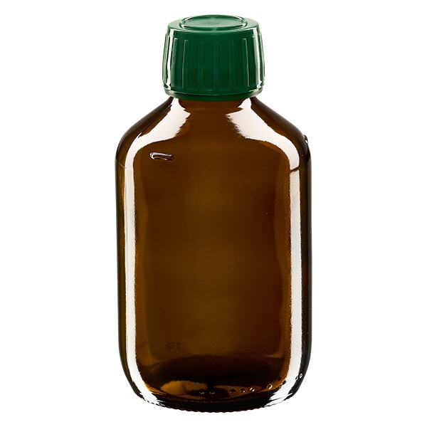 200ml Euro-medicijnfles bruin met groene schroefsluiting VR 200ml Euro-medicijnfles bruin met groene schroefsluiting VR