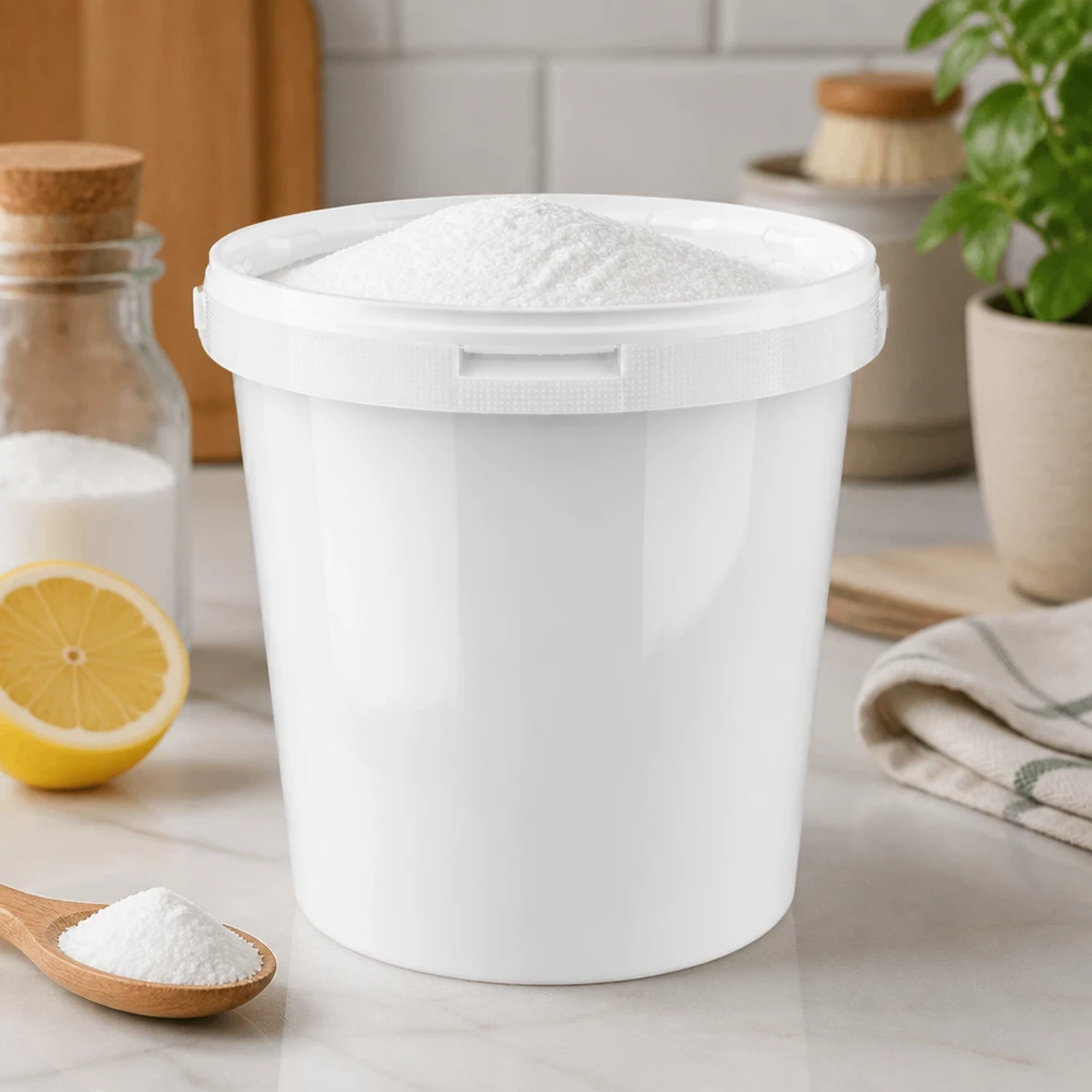 10,7 liter emmer van wit PP plastic met deksel Stapelbare witte kunststof emmer van 10,7 liter met een deksel met clipsluiting voor huishoudelijk gebruik
