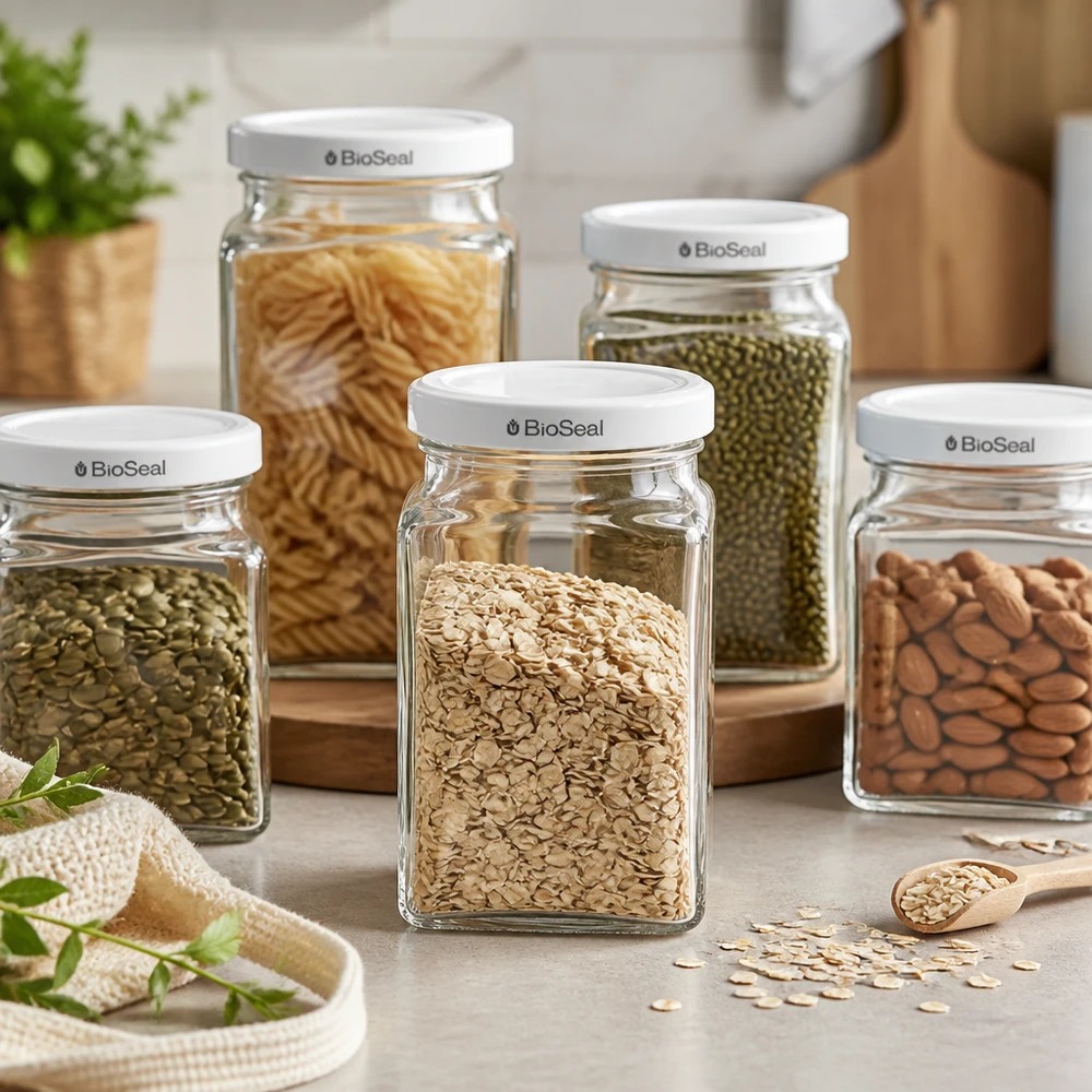 UNiTWIST Tetra260 voorraadpotten set met havervlokken mungbonen noedels amandelen wit TO58 BioSeal deksel Pantry Organisati