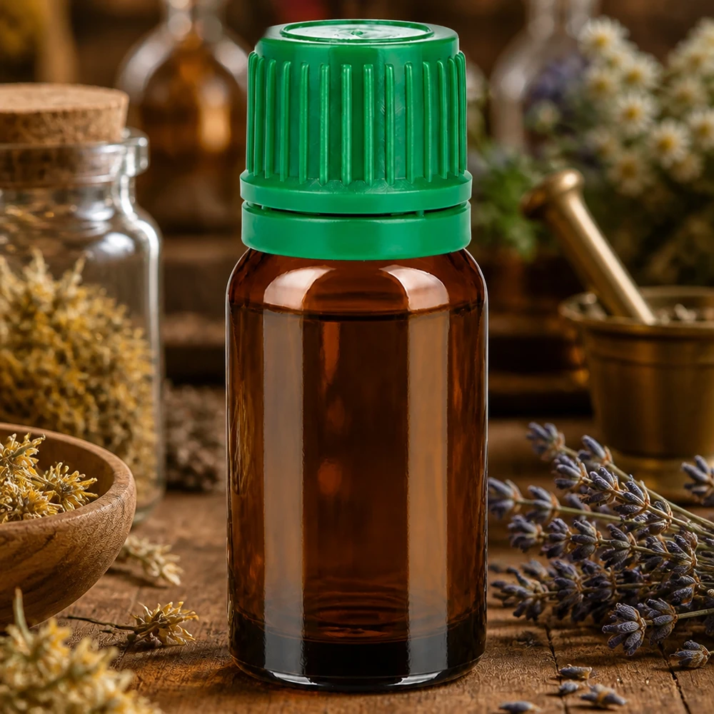 Handig glazen flesje van 10 ml in apothekerskwaliteit met lekvrije groene dop