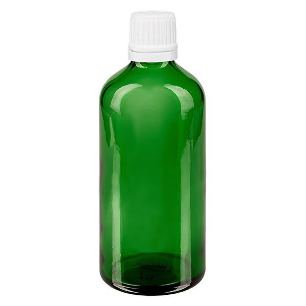Groenen glazen flessen 100ml met wit schroefsluiting VR Groenen glazen flessen 100ml met wit schroefsluiting VR