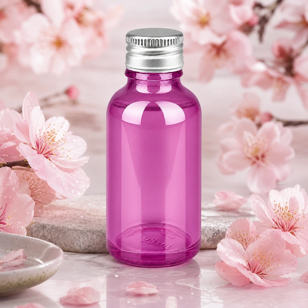 30ml fles 11mm aluminium-zilver schroefdop standaard PurpleLine.UT18/30 Paarse apothekersfles 30ml met kindveilige dop voor veilig opbergen