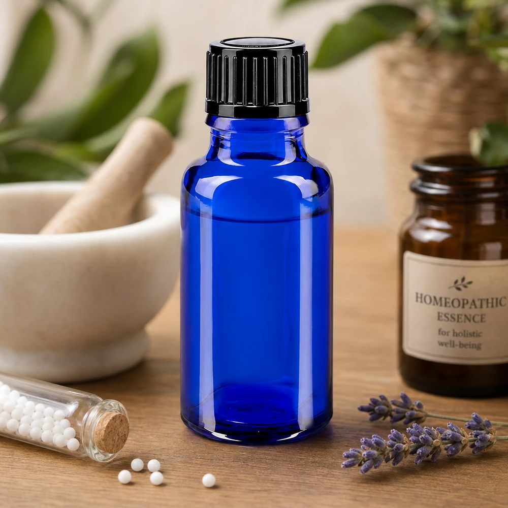 Blauwe glazen flessen 20ml met zwart druppelsluiting 1mm St Donkerblauw glazen flesje van 20 ml met zwarte druppelaar voor natuurlijke geneesmiddelen en essences