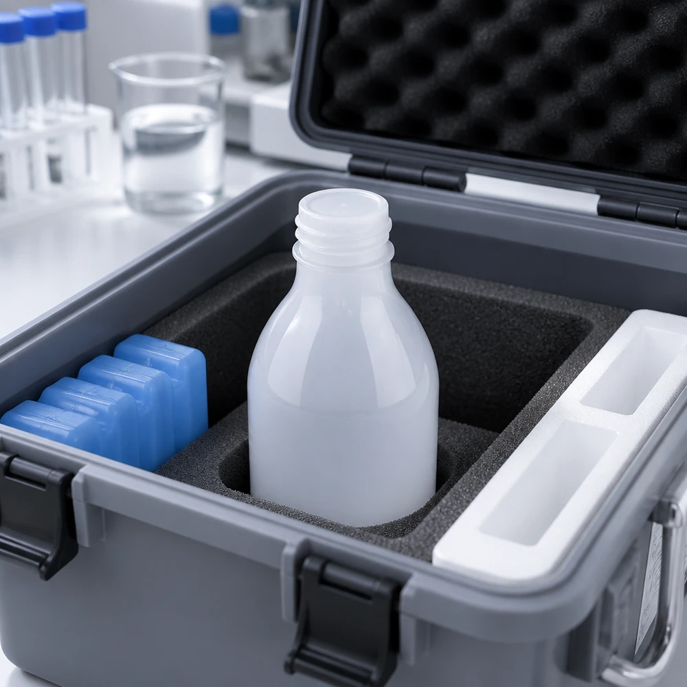 Nauwe hals laboratoriumfles 30ml zonder sluiting Laboratoriumflesje van 30 ml met smalle hals, zonder deksel, in een professionele verzendoplossing voor monsters met koeling