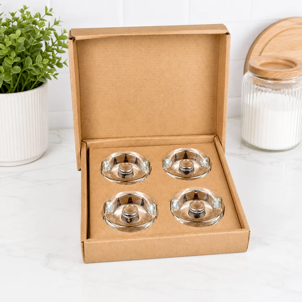 UNiTWIST fermentatie pot gewichten set van 4 geopend in bruine doos naast plant en voorraad pot