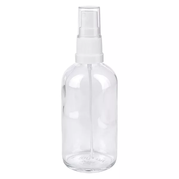 Spuitfles van 100 ml van helder glas met witte verstuiver, ClearLine-serie