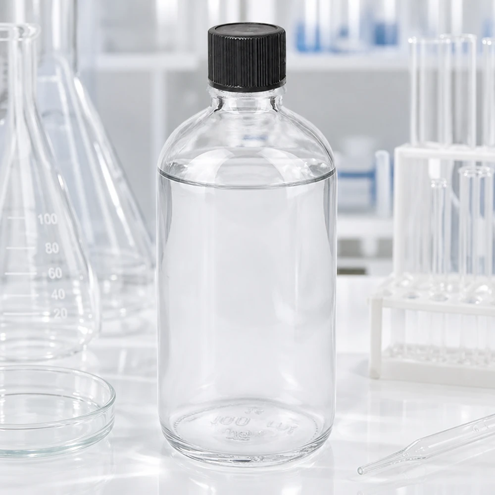 Laboratoriumomgeving met ClearLine-druppelfles van 100 ml, STD UT18, zwarte dop, opening van 1 mm