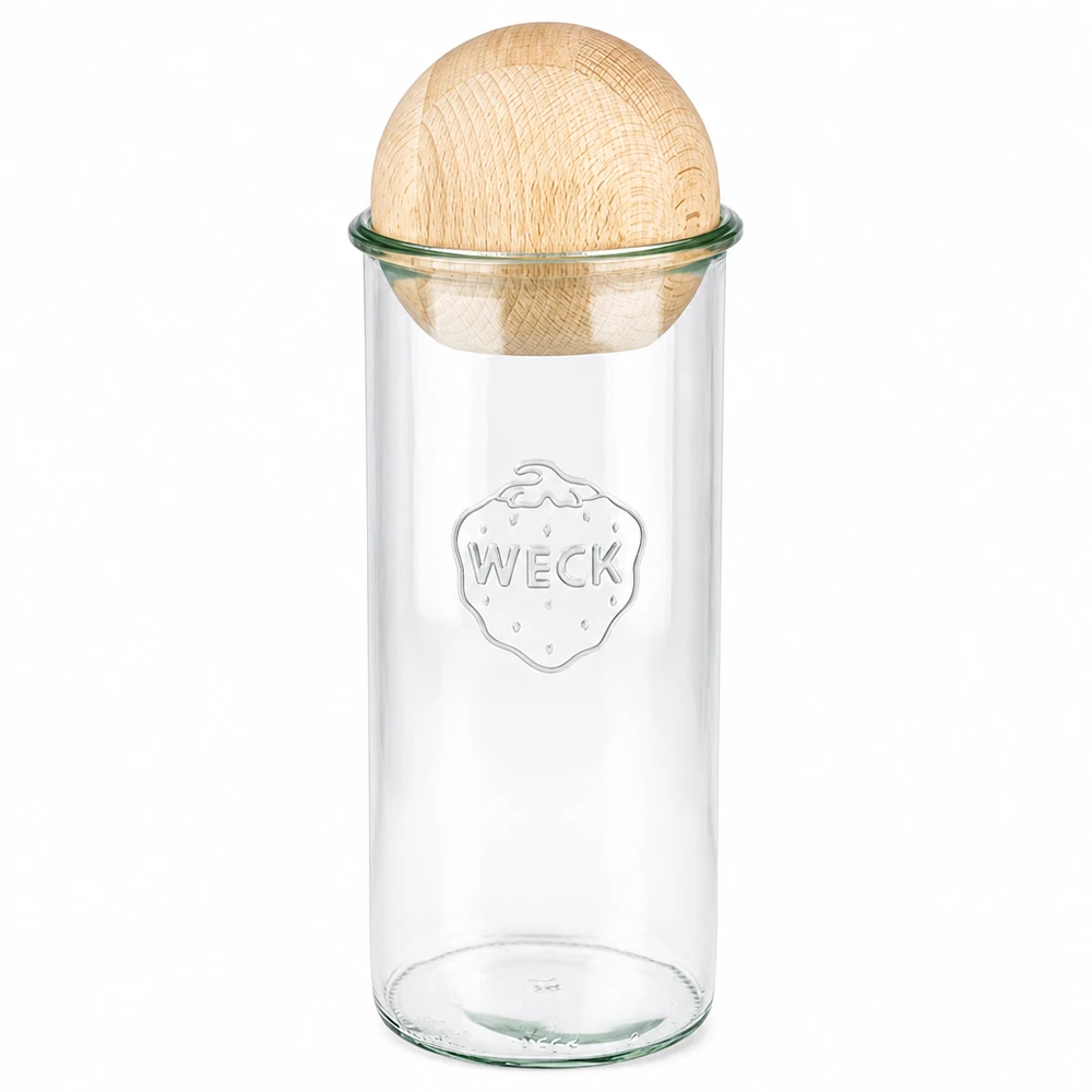 WECK RR100 beker 1500ml met beukenhouten boldeksel, transparante voorraadpot voor de keuken