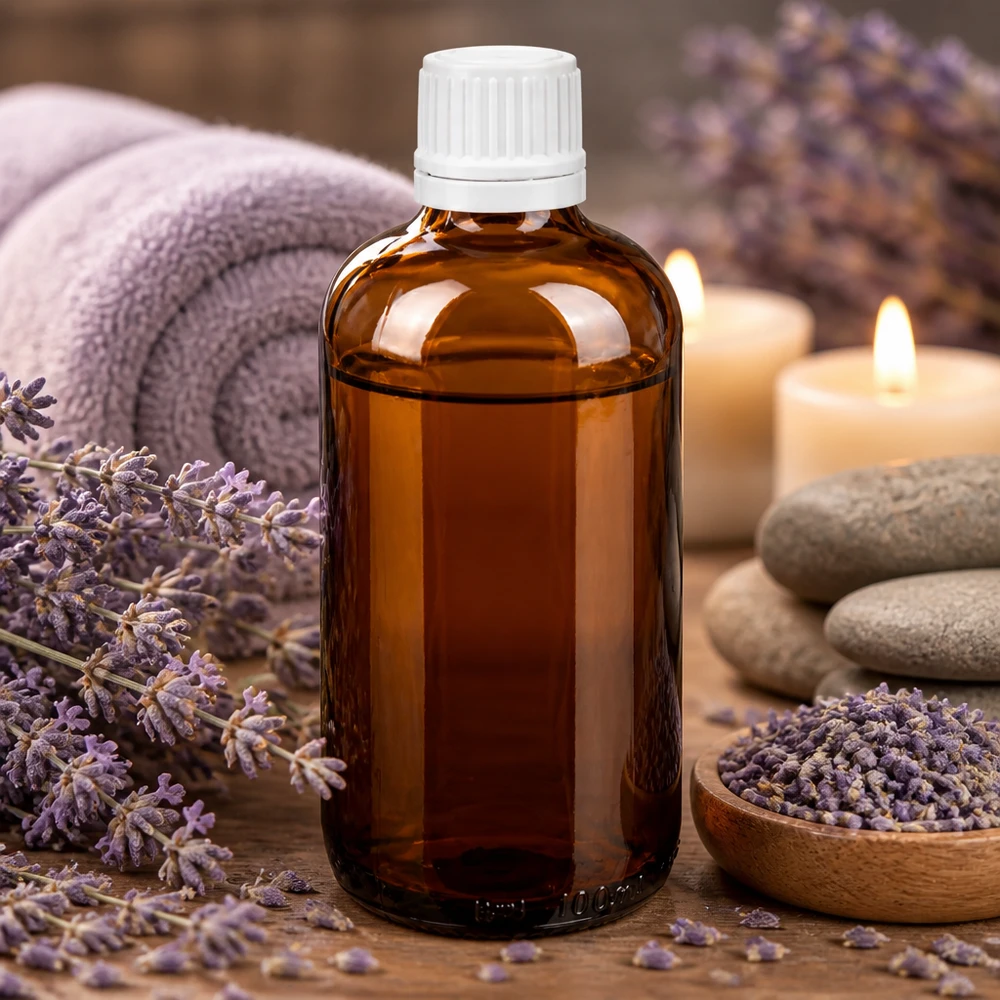 100 ml UV-bestendige bruine glazen fles met OV-sluiting, ideaal voor lavendelolie en natuurlijke cosmetica