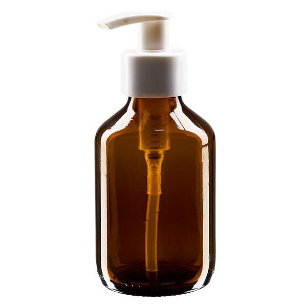 150ml Euro-medicijnfles bruin met witte dispenserpomp 150ml Euro-medicijnfles bruin met witte dispenserpomp