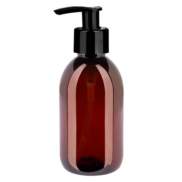 PET-fles 250ml met dispenserpomp zwart PET-fles 250ml met dispenserpomp zwart