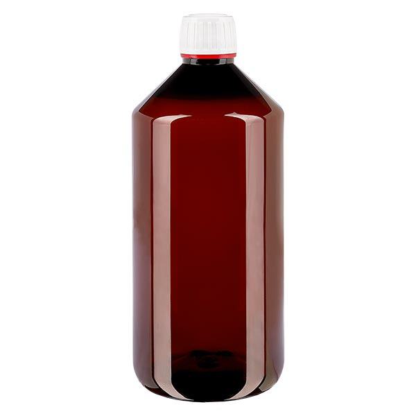 PET fles 1000ml met wit OV fijn geribbeld PET fles 1000ml met wit OV fijn geribbeld