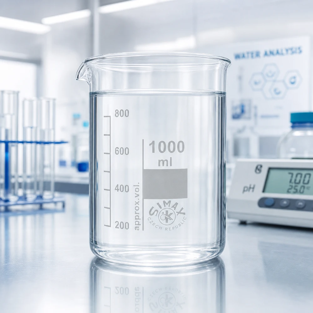 1000 ml beker van borosilicaatglas in lage vorm met schenktuit voor gemakkelijk decanteren