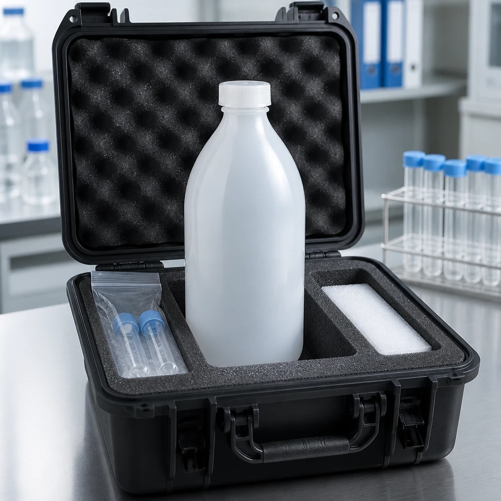 Professionelle Verpackungslösung 500ml Enghals Laborflasche im wasserdichten Koffer