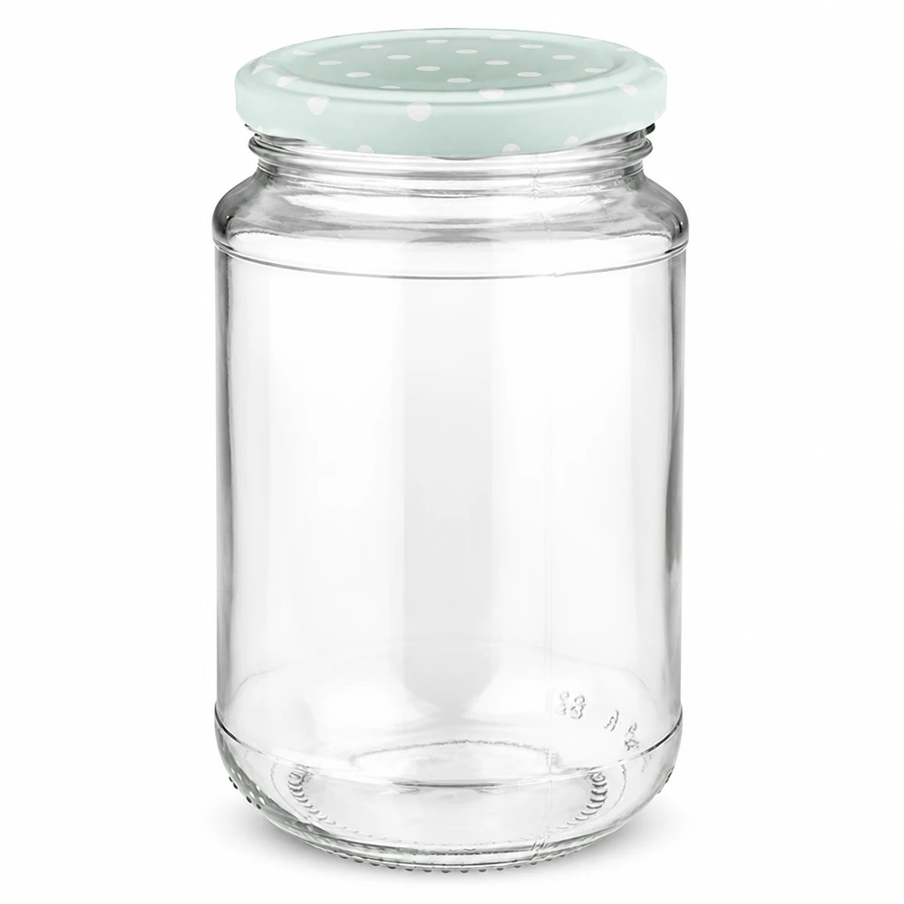 Rond glas van 320 ml + BasicSeal-stippen, mint, mat, UNiTWIST Klein inmaakpotje van helder glas, 320 ml, met pastelkleurige draaidop met stippen, mint