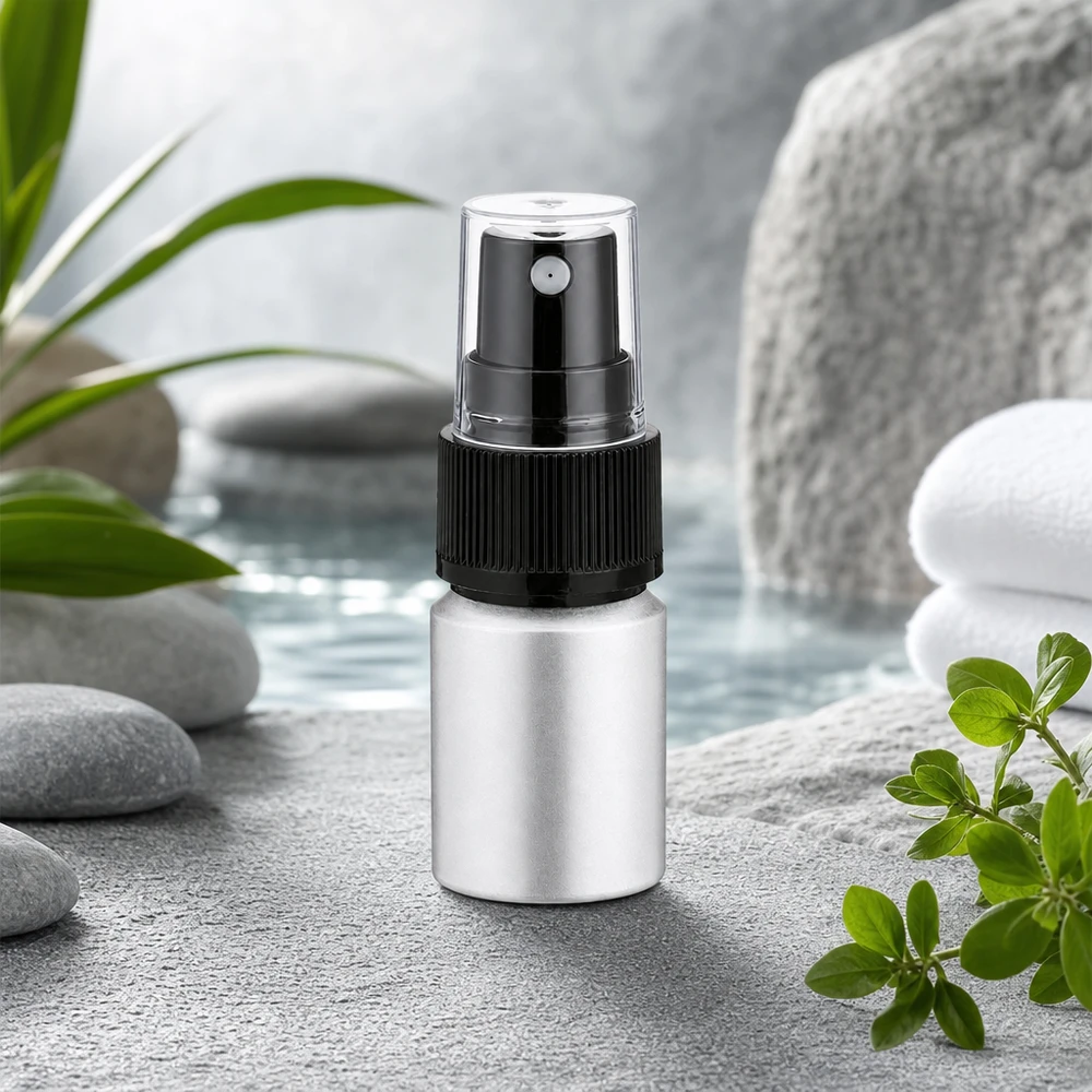 Lichtgewicht 10ml sprayflacon van aluminium met ergonomische zwarte pompverstuiver