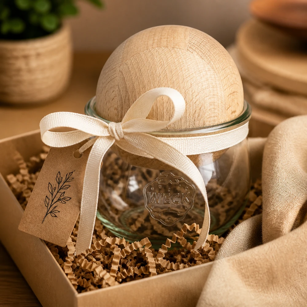 580ml tulpenglas WECK RR100 met houten bal 580ml tulpenglas WECK RR100 met houten bal